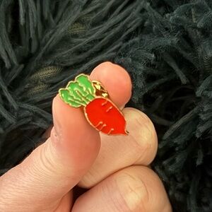 Women’s Accessories Fun Cute Red Radish Enamel Pin with Green, and Gold Accents